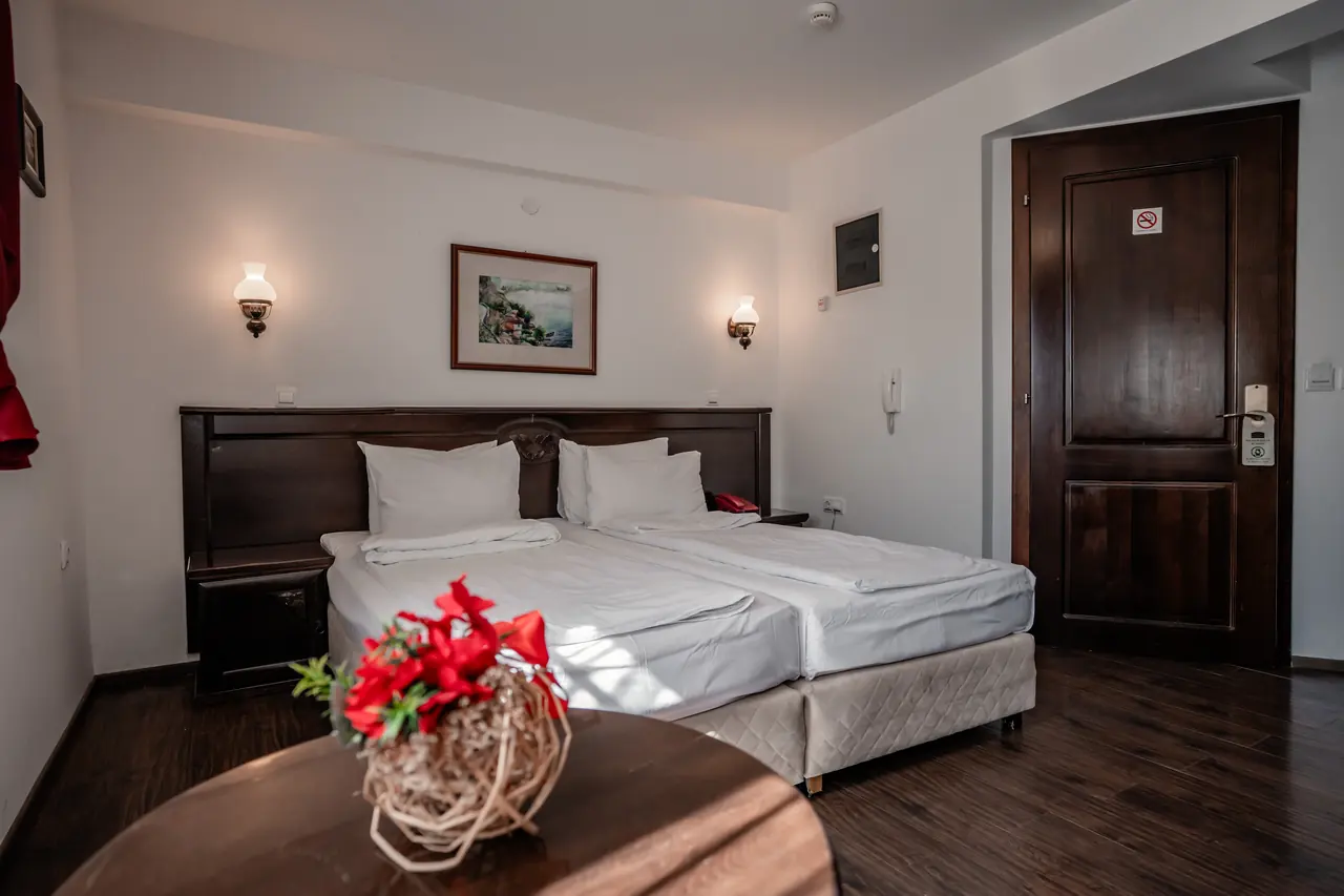 Flowers in front, beds behind