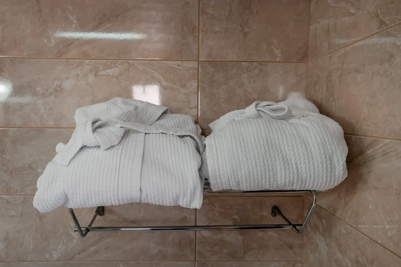 Bathrobes on the towel rack